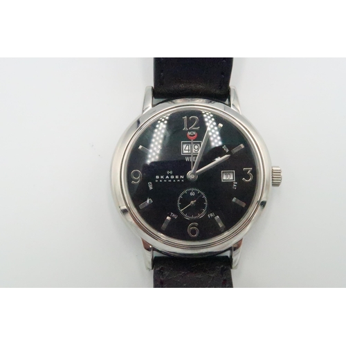 258 - A Skagen of Denmark gents watch, Arabic numerals at 12, 3, 6 and 9 o'clock, date aperture at 3 o'clo... 