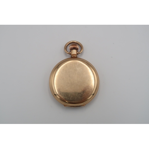 263 - A gold plated pocket watch (Hunter) by Muir & Sons Glasgow, cased in a Denison case