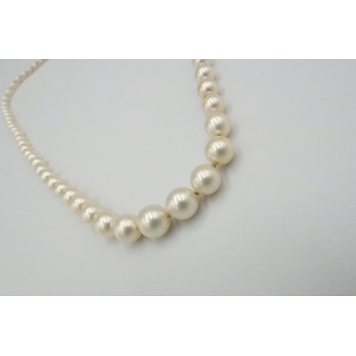 32 - A string of simulated pearls with white metal clasp set with amethysts, approx 5cm long