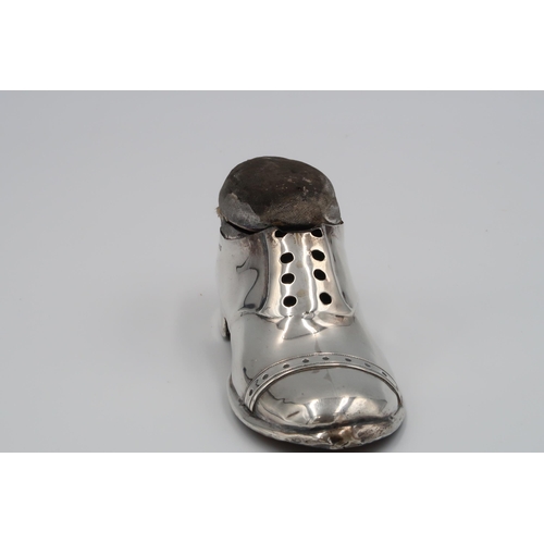 388 - A H.M. Silver Boot pin cushion. (Chester)