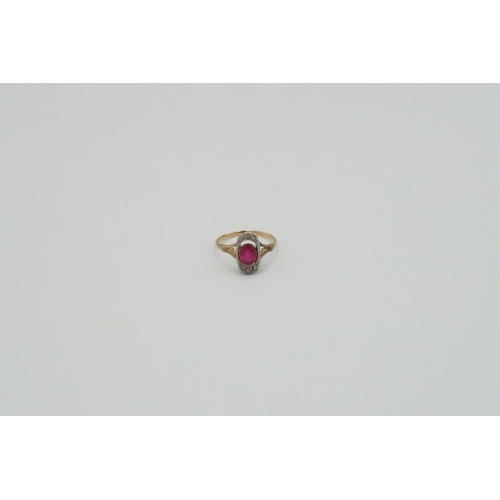 40 - Three rings to include an oval ruby and diamond panel ring, size N, weight approx 2.07 grams. An ova... 