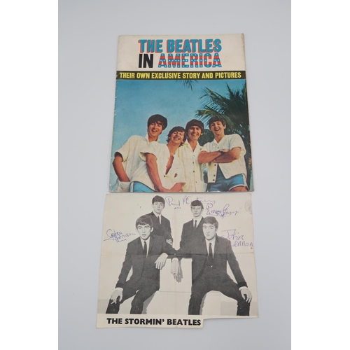 Beatles ephemera. A hand written letter from Paul McCartney with original envelope along with a signed picture of the Beatles (all signatures present). Along with The Beatles in America 1964 Daily Mirror Newspapers Ltd