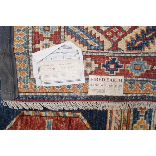 572 - A hand knotted Kazak rug retailed by Fired Earth - 193cm x 170cm