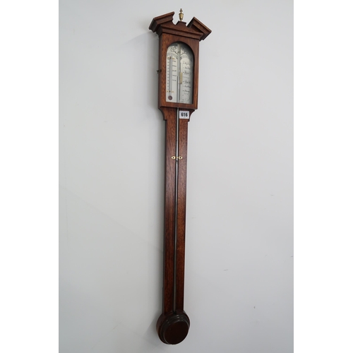 616 - A hardwood cased Mercury Barometer by J. Blatt of Brighton - the temperature thermometer is damaged ... 