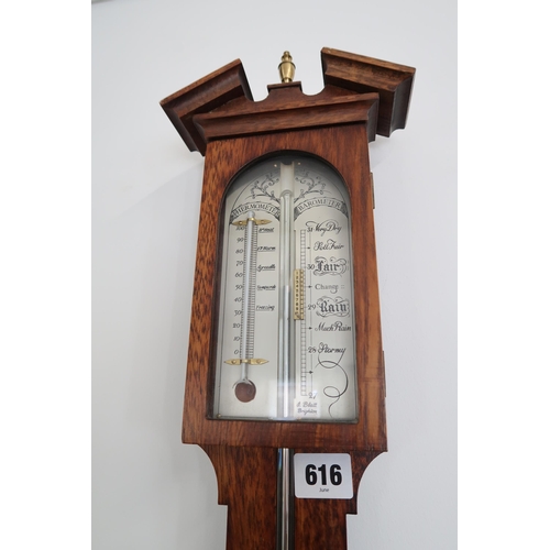 616 - A hardwood cased Mercury Barometer by J. Blatt of Brighton - the temperature thermometer is damaged ... 