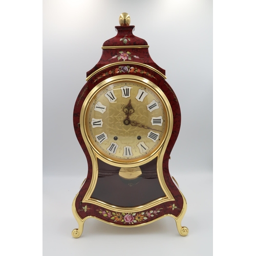 619 - A modern mantle clock with stand Neuchatel clock