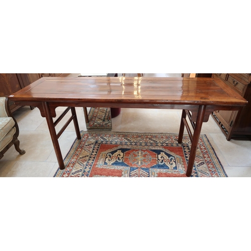 634 - A Chinese hardwood Alter table raised on turned supports. 185cm wide x 57,5 deep x 80cm high.