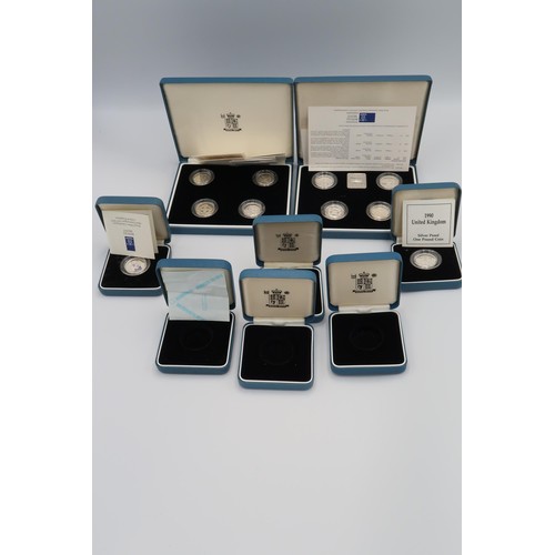 422 - A selection of Royal Mint silver proof coins, 10 boxes and 4 empty boxes