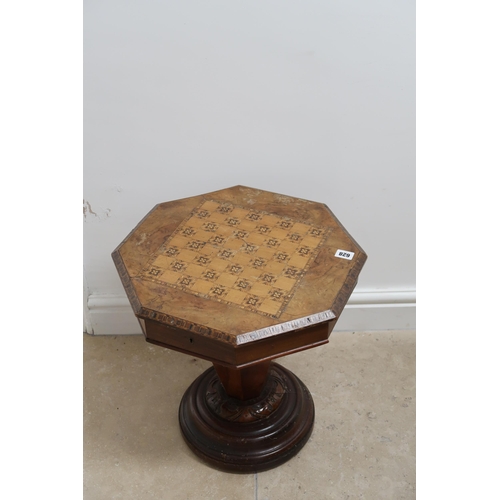 628 - A Trumpet shaped Walnut work/games table with marquetry inlaid chess board to top. A/F. 48cm x 48cm ... 