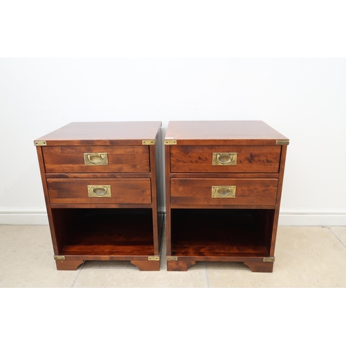 638 - A pair of Bedside cabinets single drawer with campaign handles. 49cm x 44cm x 65cm high.