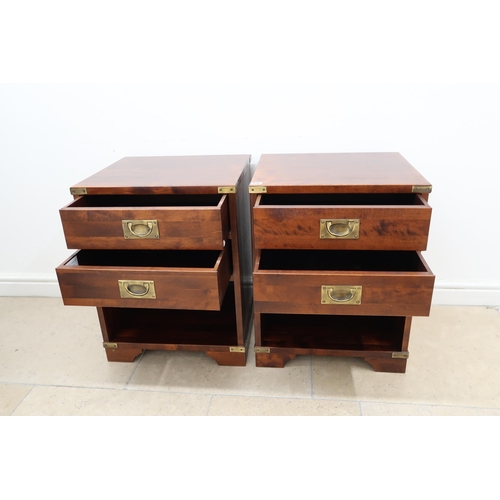 638 - A pair of Bedside cabinets single drawer with campaign handles. 49cm x 44cm x 65cm high.