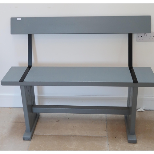 664 - A Grey painted garden bench, 89cm high x 113 cm wide x 40cm deep.