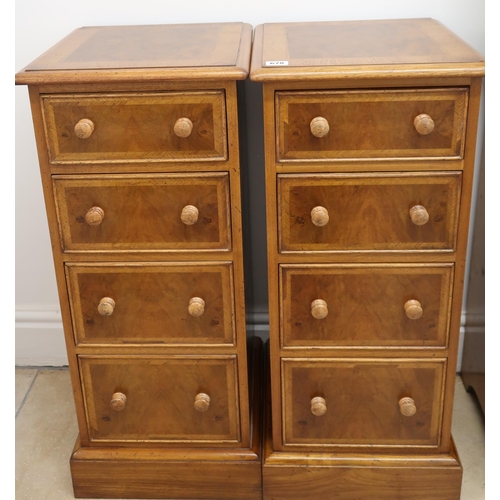 678 - A pair of Walnut bedside tables of four drawers each. 33cm deep x 33cm wide x 79cm high. Built by a ... 