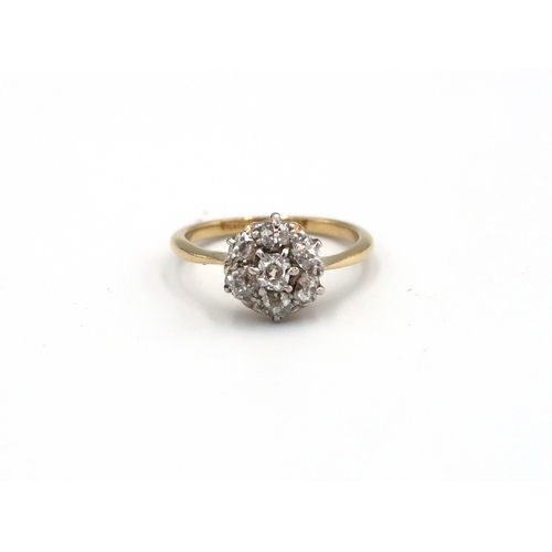 75 - An Edwardian 18ct yellow gold Old Mine cushion cut diamond cluster ring, head size approx.10mm dia, ... 