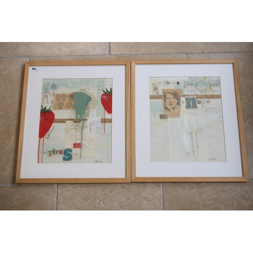 601 - H.J. Quilty two original abstract artworks - 32.5cm x 39.5cm