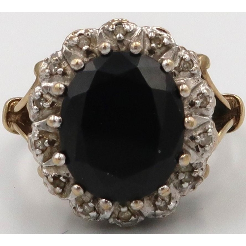 An onyx and diamond unmarked cluster ring Marked 333 8ct. 5.88grams Size M/N