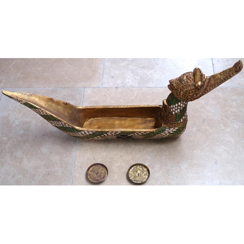 450 - A Gilt and mirror decorated Dragon boat. 97cm x 15cm x 45cm.