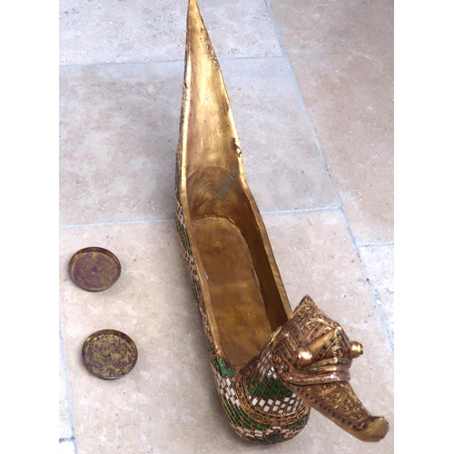 450 - A Gilt and mirror decorated Dragon boat. 97cm x 15cm x 45cm.