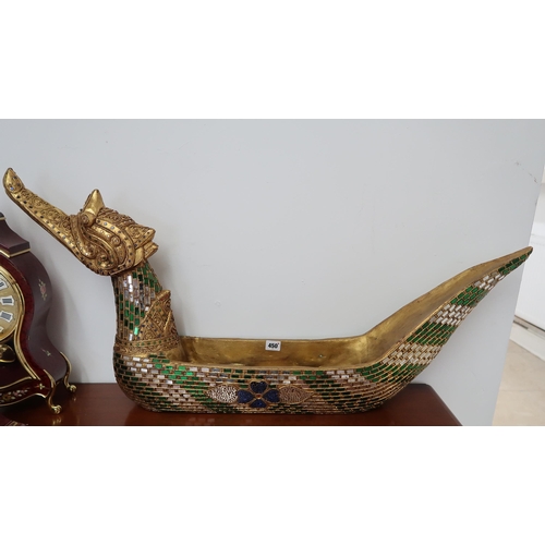 450 - A Gilt and mirror decorated Dragon boat. 97cm x 15cm x 45cm.