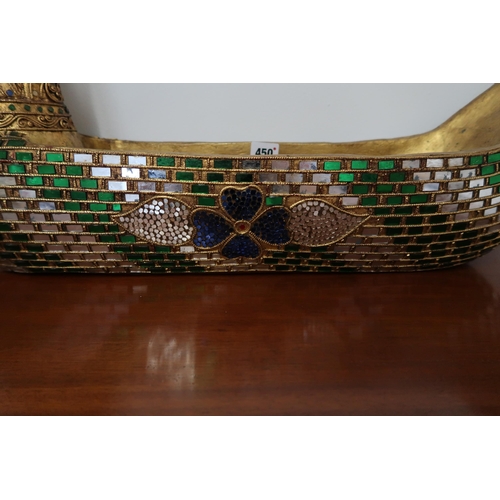 450 - A Gilt and mirror decorated Dragon boat. 97cm x 15cm x 45cm.