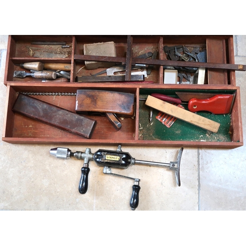 452 - A large Vintage Tool chest containing a large selection of tools including Drills, Plains etc. 89cm ... 