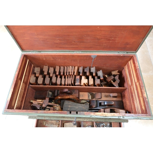 452 - A large Vintage Tool chest containing a large selection of tools including Drills, Plains etc. 89cm ... 