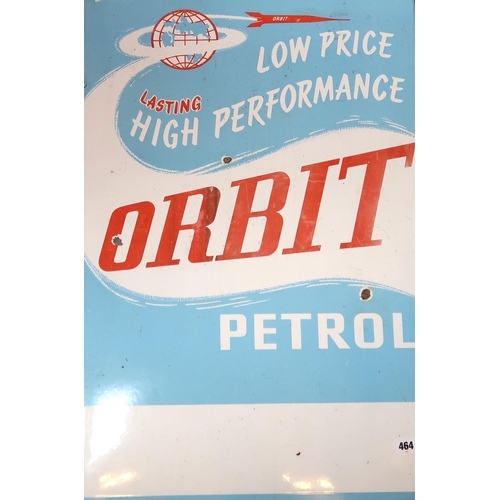 464 - An Enamel advertising panel for Orbit Fuels. 50.5cm x 76cm.