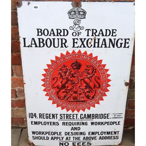 465 - An Enamel advertising panel for The Labour Exchange Cambridge. 61cm x 91cm.