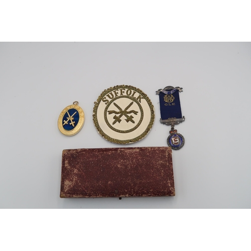 490 - Masonic interest: Suffolk badge, medallion and silver medallion in case.