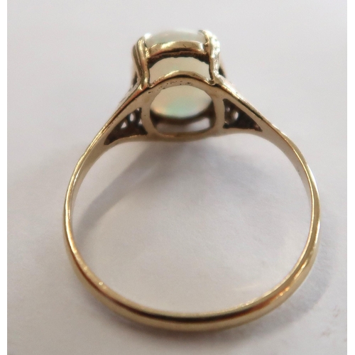 50 - A 9ct Yellow Gold dress ring with oval opal to shoulder, Size O 1.7grams.