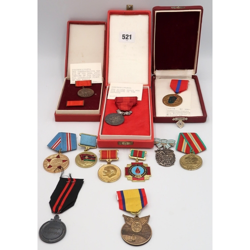 521 - Three Czech medals, boxed, Seven assorted Soviet medals and a China Railway medal.