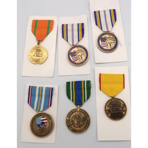 528 - Six U.S.A. medals including 2x 60th anniversary of WW2, Florida national guard Faithfull service med... 