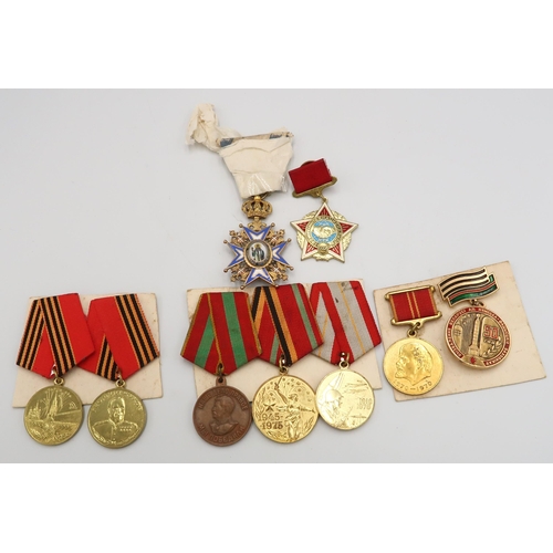 532 - A group of Soviet medals, including CCCP International Warrior medal 1979-89, Serbia Kingdom of The ... 