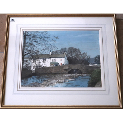 586 - A framed and glazed watercolour by Stanley Orchart, of Malham Bridge. 47cm x 35cm.