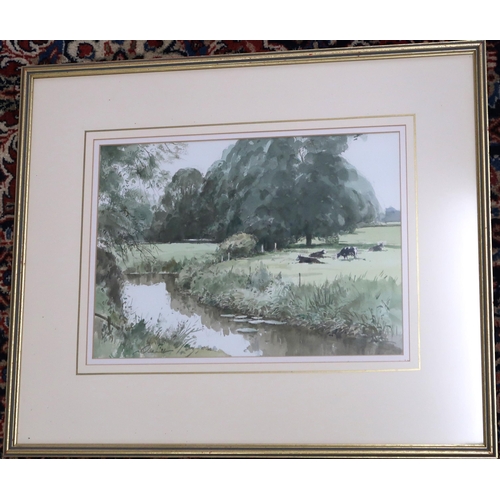 587 - Three framed and glazed watercolours by Stanley Orchart, Venice, Barnwell mill, and River Kym Great ... 