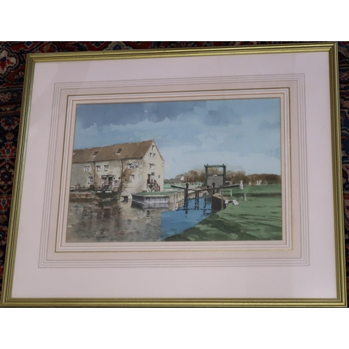 587 - Three framed and glazed watercolours by Stanley Orchart, Venice, Barnwell mill, and River Kym Great ... 