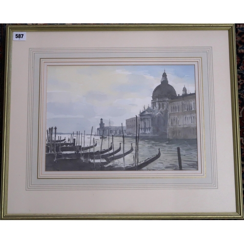 587 - Three framed and glazed watercolours by Stanley Orchart, Venice, Barnwell mill, and River Kym Great ... 