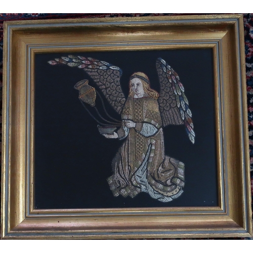 588 - Two gilt framed Religious subject embroidery's 32cm x 27cm and 28cm x 25cm respectively.