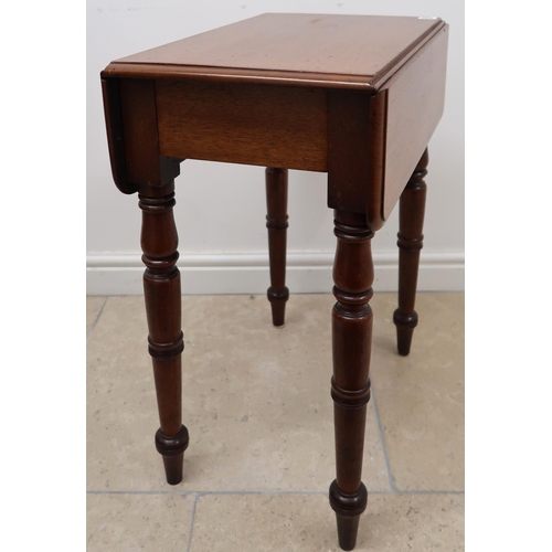 626 - A small Victorian mahogany Pembroke table, drop flaps over single drawer raised on turned supports 5... 