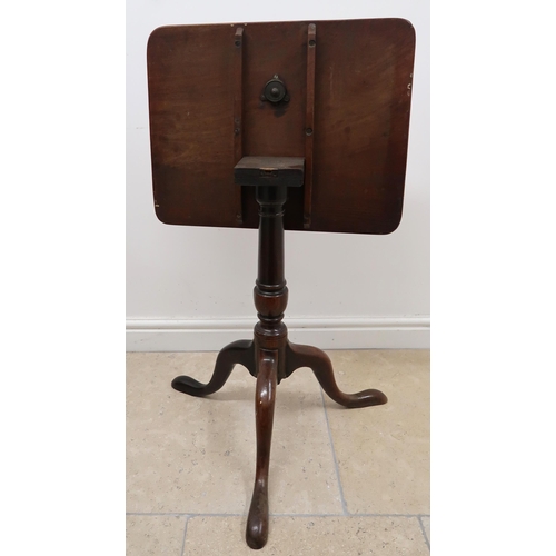 627 - A Georgian rectangular tilt top occasional table on turned column terminating in tripod support. 57c... 