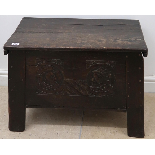 638 - A small carved Oak Coffer with lift top.