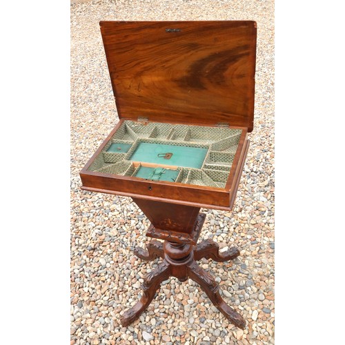 658 - A Games/needlework table with inlaid chess board to top, lift lid with enclosed fitted interior. 48c... 