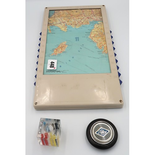 448 - A vintage riley car badge and a MAP-MATIK mid 20th Century, along with a desk advertising piece for ... 