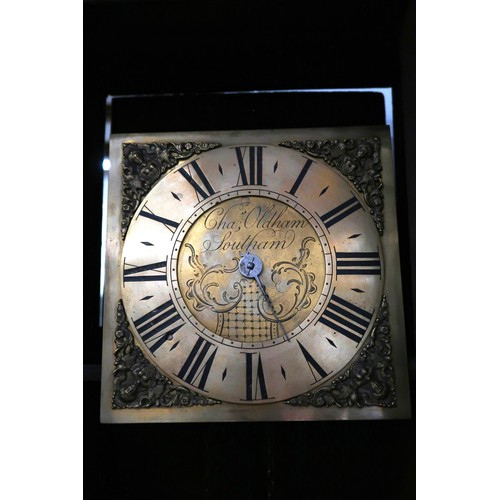 612 - An Oak cased longcase clock by Charles Oldham of Southam, Brass face with Roman Numerals to chapter ... 