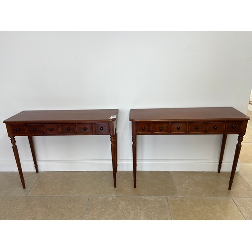 654 - A pair of Victorian style six drawer side tables, 104cm wide x 36cm deep x 77cm high. Made buy a loc... 