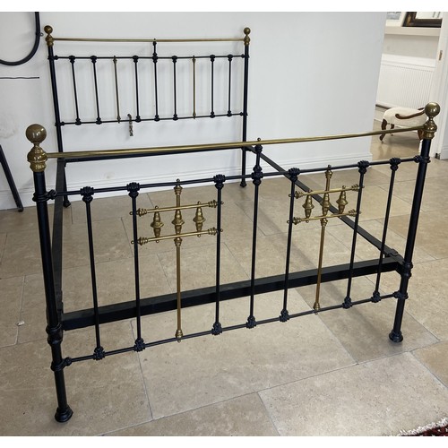 644 - A brass and iron double bed frame, late 19th/early 20th Century