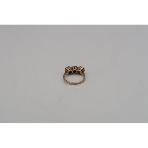 80 - A 9ct gold sapphire and diamond  three stone ring, Size M, weight 2.8 grams.