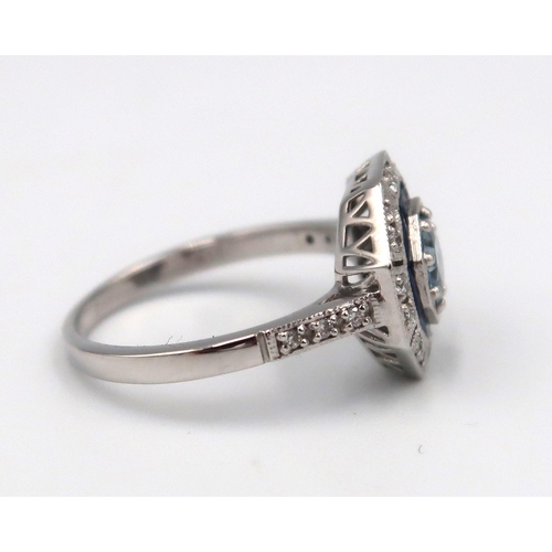 178 - A 9ct white gold Art Deco style Aquamarine and Diamond ring - head size approx 13mm x 13mm - ring si... 