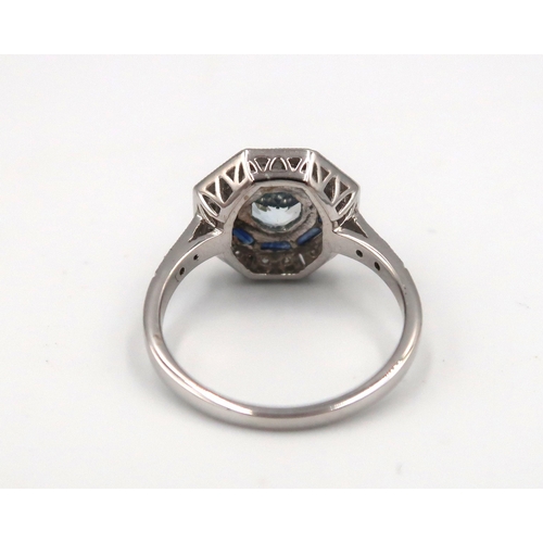 178 - A 9ct white gold Art Deco style Aquamarine and Diamond ring - head size approx 13mm x 13mm - ring si... 