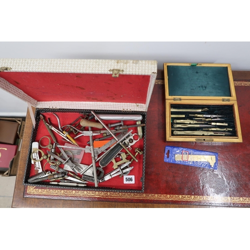 506 - Assorted watchmakers tools and a geometry set - boxed